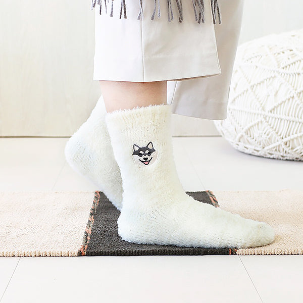 Chaussette D'Intérieur Kawaii - Shiba Noir | Moshi Moshi Paris