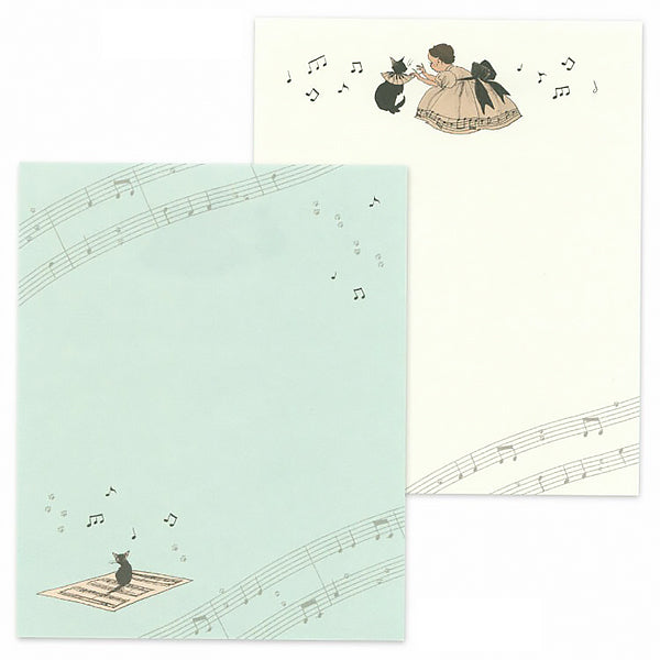 Papier Lettre & Enveloppe Japonais - Cat Piano | Moshi Moshi Paris