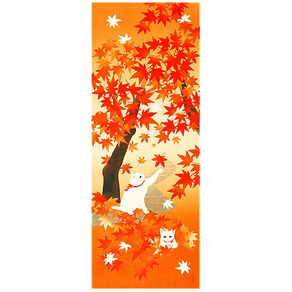 Tenugui Cat Autumn Leaves - Déco Japonaise | Moshi Moshi Paris