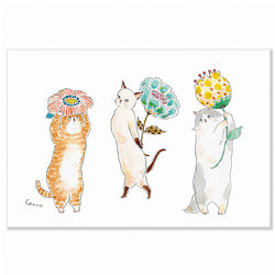 Carte Postale Kawaii - Chat Tokorokomugi Flowers | Moshi Moshi Paris