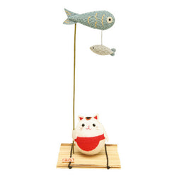 Figurine chat carpe poisson sur bambou - Japon | Moshi Moshi