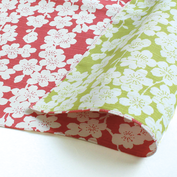 Furoshiki Reversible Sakura Rose Vert | Moshi Moshi Paris